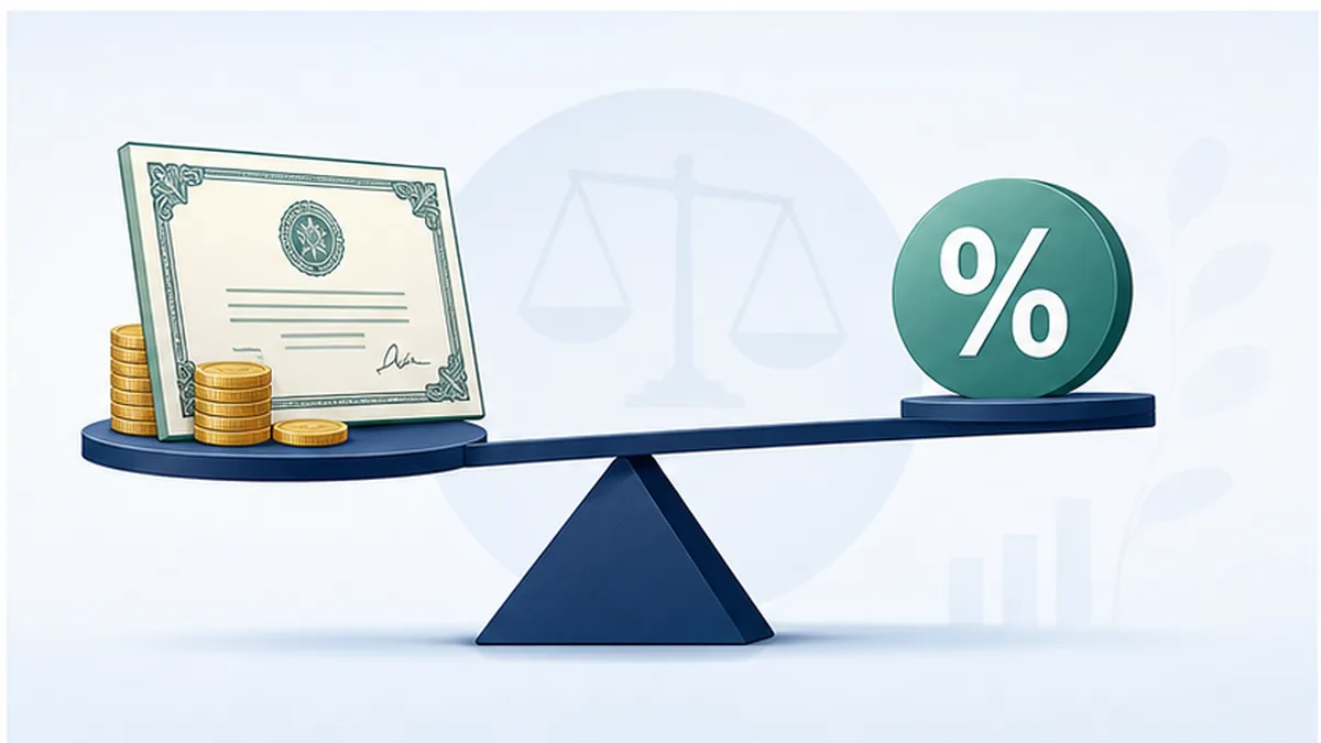 A seesaw showing bond prices and interest rates moving in opposite directions