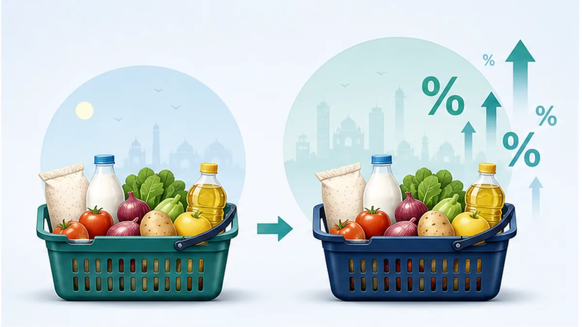 Two grocery baskets showing how inflation reduces purchasing power over time