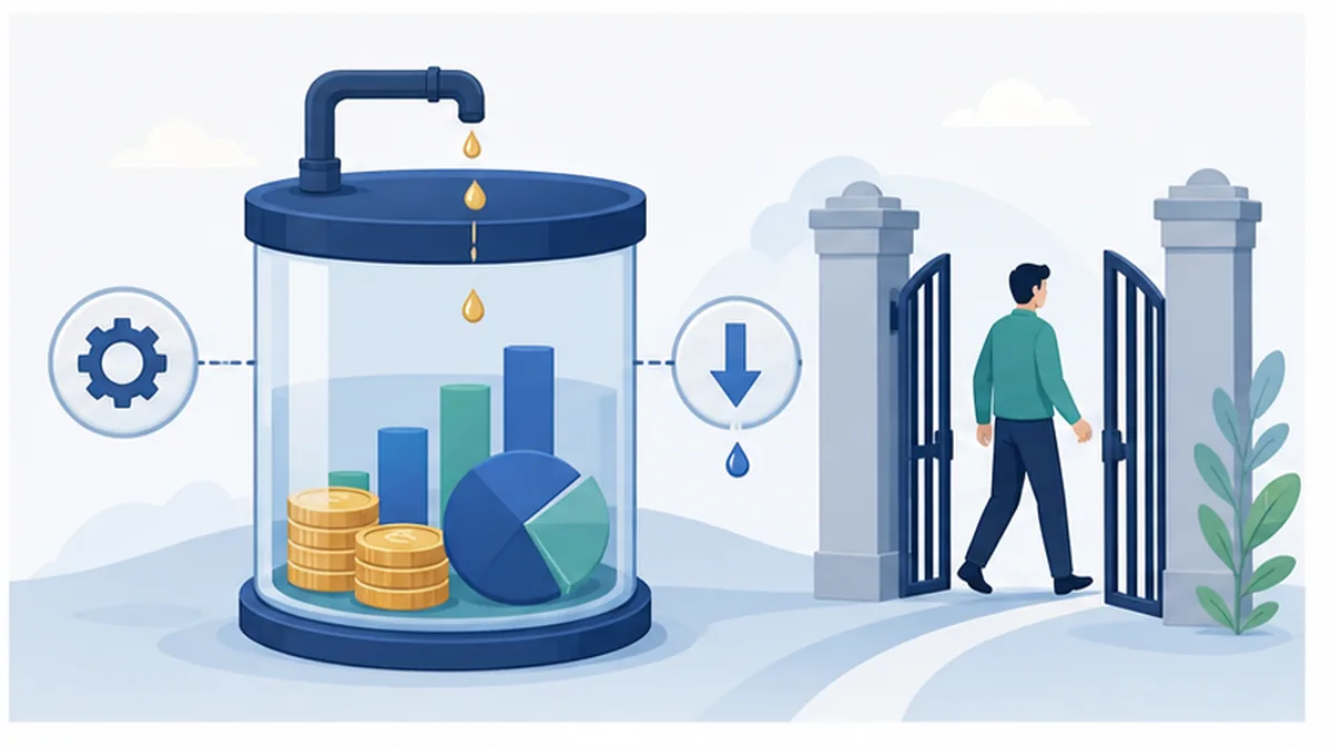 Mutual fund value container showing ongoing costs and an exit gate for exit load