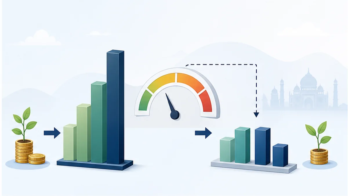 Investment growth reduced by inflation to show the difference between nominal and real returns